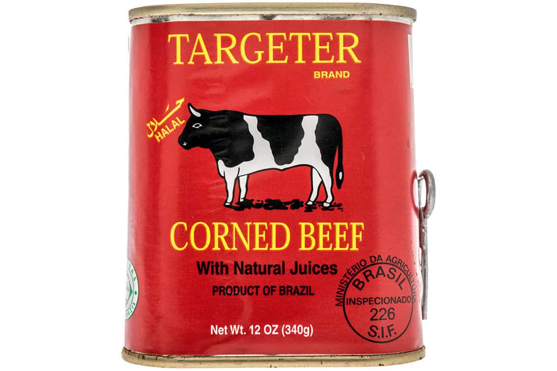 Winneconne,  WI - 24 July 2020:  A package of Halal Targeter corned beef on an isolated background